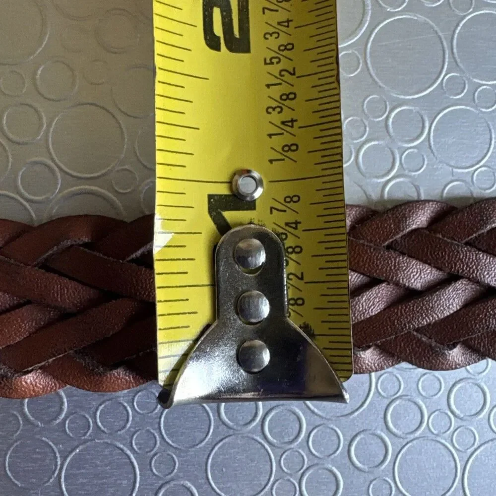 Vintage Argentina Braided Leather Belt Womens L XL 34 36 Brown Woven Skinny 1”